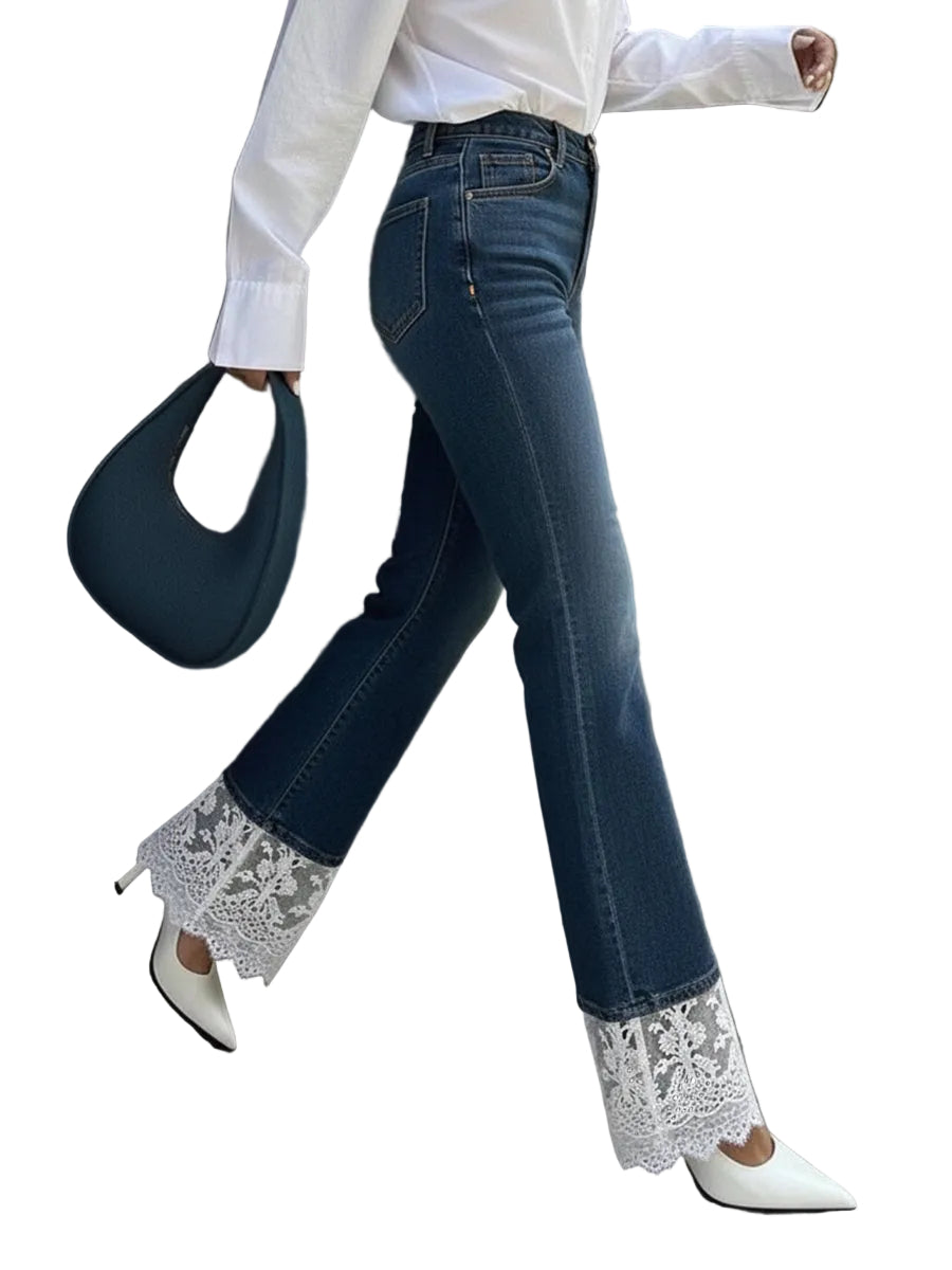 Vaqueros de denim casual con patchwork y detalle de encaje