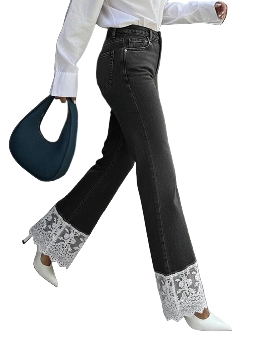 Vaqueros de denim casual con patchwork y detalle de encaje