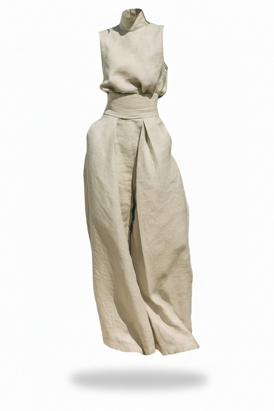 Marcella | Conjunto coordinado: blusa sin mangas y pantalones de pierna ancha en mezcla de algodón y lino