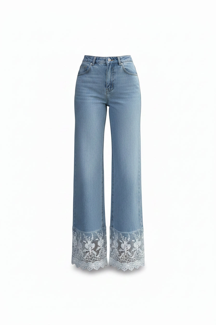 Vaqueros de denim casual con patchwork y detalle de encaje