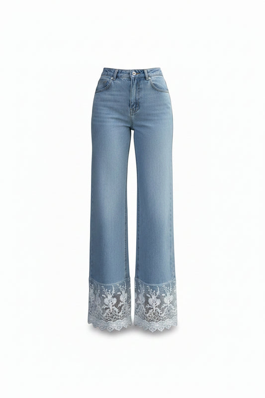 Vaqueros de denim casual con patchwork y detalle de encaje